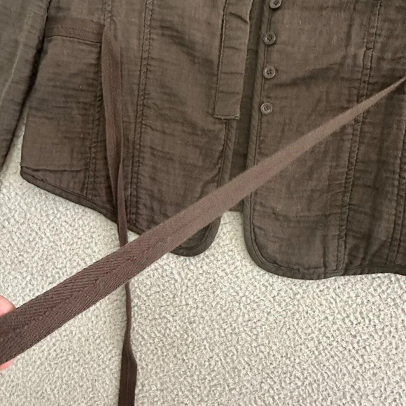 Sfera Jacket Womens Size Small Brown Safari Coat Textured Button Front Front Tie - Picture 11 of 16
